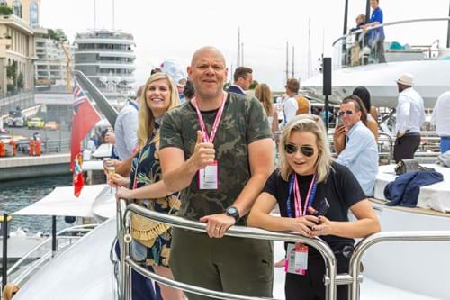 Michelin Star Chef Tom Kerridge watches the Monaco Grand Prix from a trackside yacht