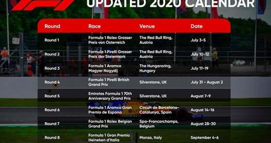 The Updated 2020 F1 Calendar